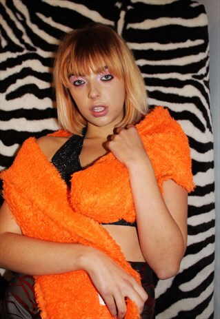 NEON ORANGE FAUX FUR SCARF