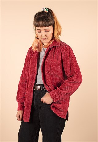 VINTAGE RED OVERSIZED CORD SHIRT /R27005