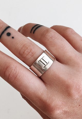 STERLING SILVER CHUNKY BAND RING WITH GEMINI STAR SIGN