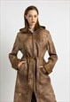 Size L Brown Hood Leather Maxi Woan Coat 7115