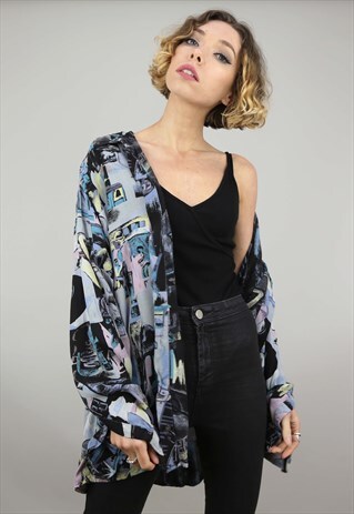 VINTAGE 80S 90S OVERSIZED LONG SLEEVE PATTERNED SHIRT