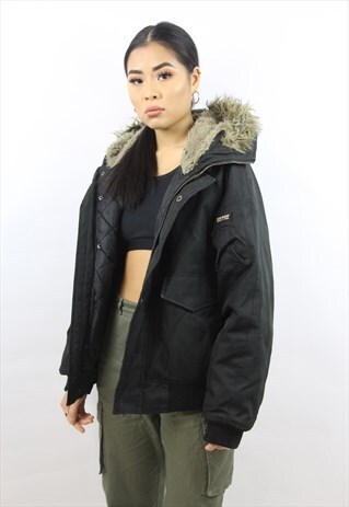 VINTAGE WOOLRICH BLACK FUR-HOODED JACKET