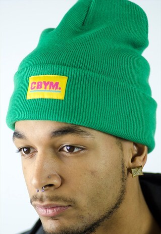 GREEN BEANIE WITH CBYM YELLOW WOVEN PATCH