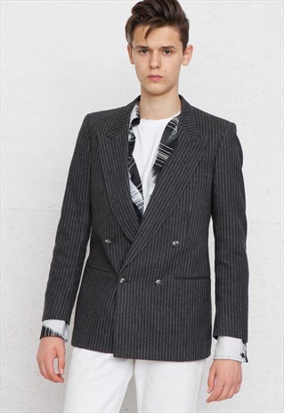 VINTAGE GREY STRIPED BLAZER JACKET