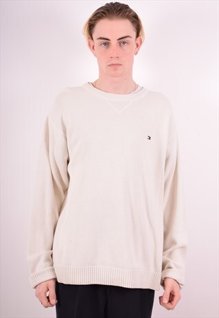 TOMMY HILFIGER MENS VINTAGE JUMPER SWEATER XL WHITE 90S