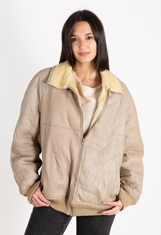 VINTAGE 80S ITALIAN SHEARLING REAL LEATHER JACKET / 0566