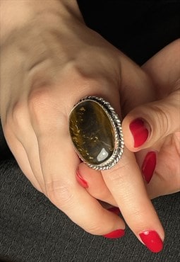 Silver Tiger's Eye Stone Ring