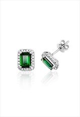 925 Emerald Cut Square Stud Earrings 