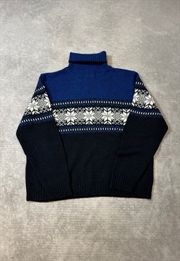 Vintage Knitted Jumper Funky Roll-neck Patterned Sweater