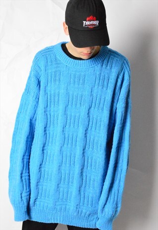 VINTAGE 90S SKY BLUE TEXTURED KNIT PULLOVER JUMPER