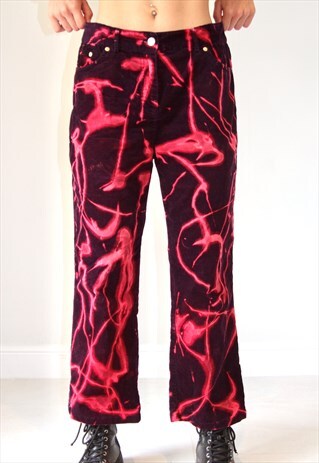 REWORKED DENIM Y2K BLEACHED PINK PURPLE BOOTCUT JEANS