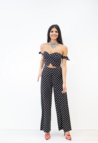 BLACK POLKA DOT BANDEAU JUMPSUIT