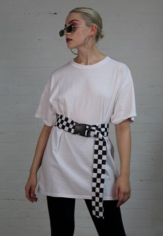 CHECKERBOARD BELT WITH BUCKLE DETAIL