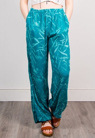 VINTAGE BLUE PATTERNED WIDE LEG SUMMER TROUSERS