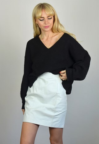 VINTAGE 90S WHITE LEATHER FITTED MINI SKIRT