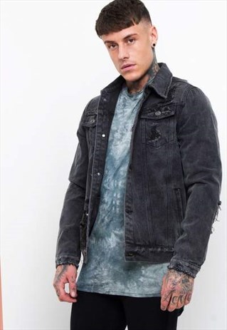 NORTON DENIM JACKET WASHED BLACK WITH DISTRESSING