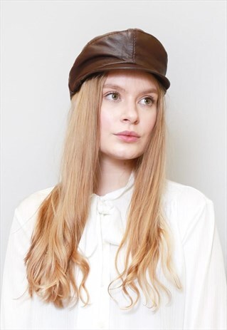 VINTAGE STYLE SOFT BROWN LEATHER NEWSBOY CAP