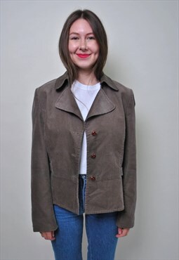 Corduroy cropped coat, vintage crop trench jacket 