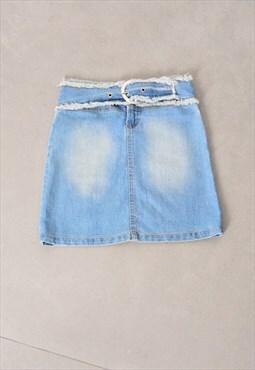 Y2K Faded Light Blue Belted Denim Mini Skirts Petite