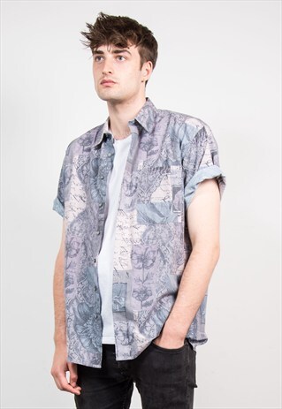 VINTAGE 90'S GREY PATTERNED OVERSIZE SHIRT
