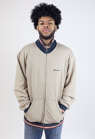 VINTAGE CHAMPION BEIGE ZIP-UP 90'S SWEATSHIRT