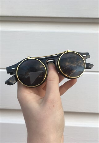 UNISEX VINTAGE STYLE FOLD UP BLACK STEAMPUNK SUNGLASSES