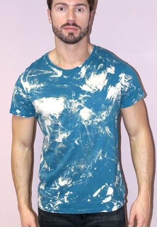 ALTERNATIVE 90S RETRO GRUNGE BLEACH BLUE WHITE T-SHIRT