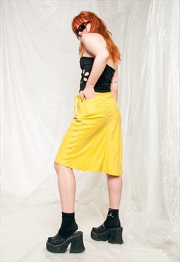 Vintage Silk Skirt Y2K Fluid Yellow Midi