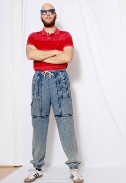 Vintage 80s Hip-hop 90s Retro Acid Wash Denim Jogger Pants
