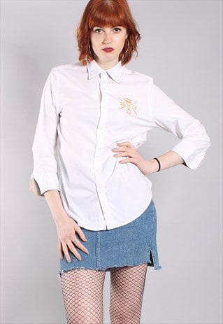 VINTAGE 90S RALPH LAUREN EMBROIDERED POLO BLOUSE TOP