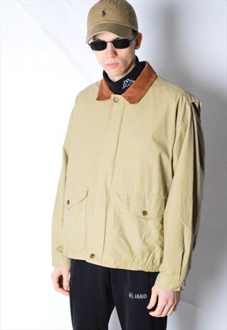 VINTAGE 90S BEIGE BROWN LEATHER COLLAR NAUTICA JACKET