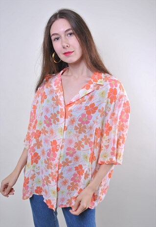 WOMAN VINTAGE FLOWERS PRINT SUMMER HOLIDAY BLOUSE