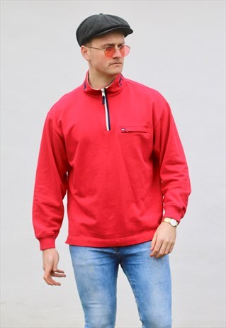 TOMMY HILFIGER 1/4 ZIP CRIMSON RED SWEATSHIRT