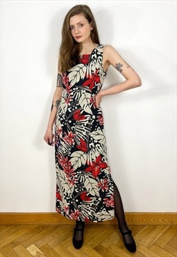 Pure Linen Floral maxi Dress, Sleeveless Summer Dress