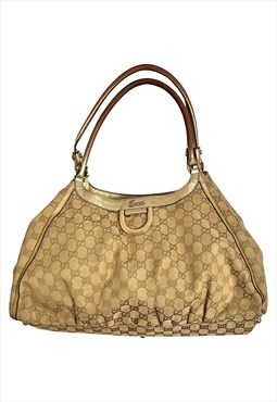 Gucci D Ring Shoulder Bag GG Logo Beige Gold Vintage