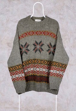 Vintage St Michael Wool Knit Jumper Nordic Patterned XL