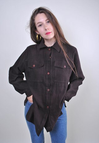 80S WOMEN BROWN MINIMALIST VINTAGE BLOUSE