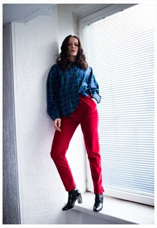 VINTAGE 80'S BLUE CHECKED BLOUSE