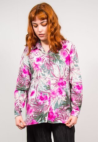 VINTAGE 90'S PINK FLORAL HAWAIIAN BLOUSE SHIRT