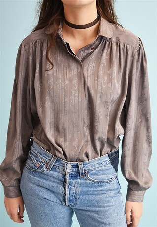 80'S RETRO PAISLEY PATTERN SHIMMER DRAPED MOMS SHIRT BLOUSE