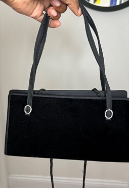 90s Vintage velvet top handle handbag