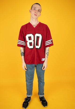 VINTAGE SAN FRANCISCO 49ERS FOOTBALL JERSEY W/ RICE PRINT