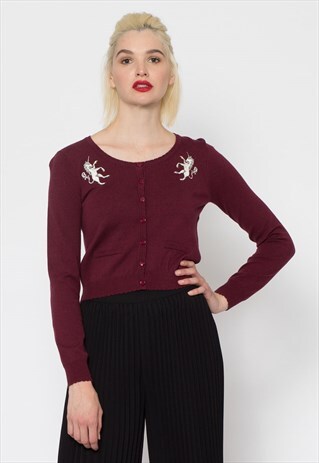 MAROON MAGICAL UNICORN EMBROIDERED CARDIGAN