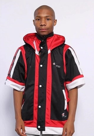 VINTAGE CHAMPION LOGO SHORT SLEEVED TRACK JACKET BLACK RED