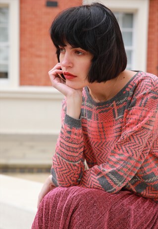 EXCEPTIONAL GREY COLOR MULTI STRIPE PRINT KNITTED JUMPER