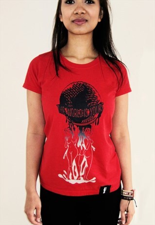 ORGANIC T-SHIRT RED THE WORLD IS YOURS JAPANESE MANGA