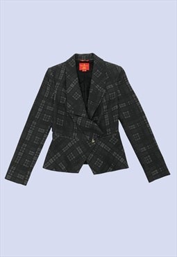 Charcoal Grey Check Button Wool Smart Formal Jacket