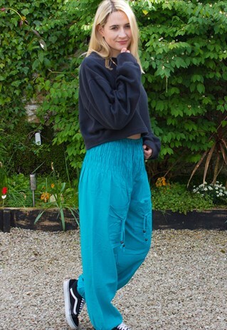 RETRO GREEN HAREM PRINT TROUSERS