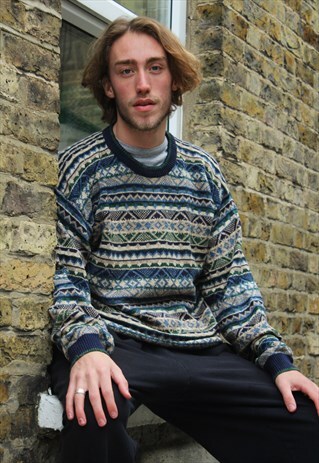 VINTAGE / 80'S / BLUE PATTERNED JUMPER