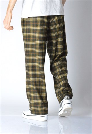 VINTAGE 90S UNISEX KHAKI CHECK VIRGIN WOOL BLEND PANTS